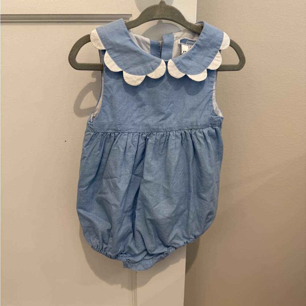 Jacadi Charming Blue Romper with Scalloped Collar